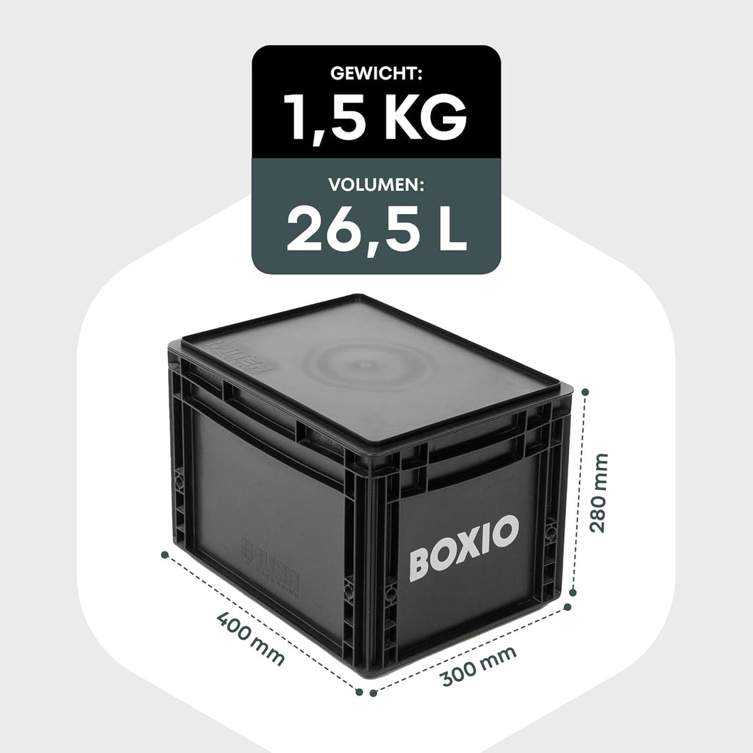 BOXIO – SOLO: Aufbewahrungsbox mit Deckel – Eurobox 40x30 x 28 cm – perfekte Plastikbox Transportkis