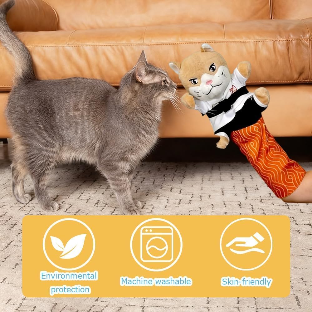 Handpuppe für Katzen mit Unterarmschutz, bewegliche Gliedmassen, 53 cm | Plüsch-Tierpuppe, weich und