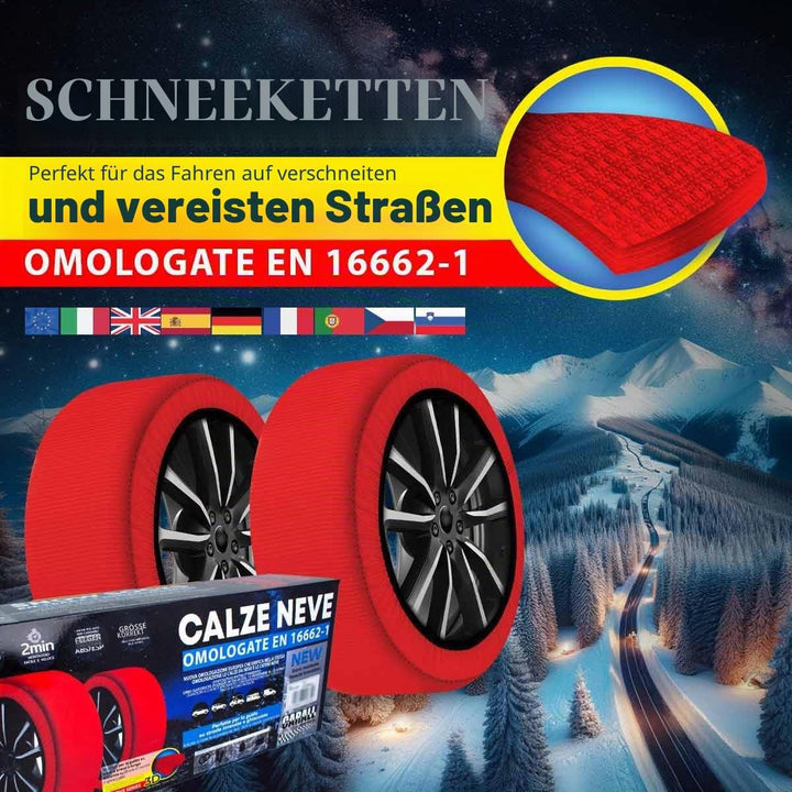 Zugelassene Schneeketten, Einfache Montage in 2 Minuten, 6 Grössen verfügbar (Rot;XXL) Rot XXL, Rot