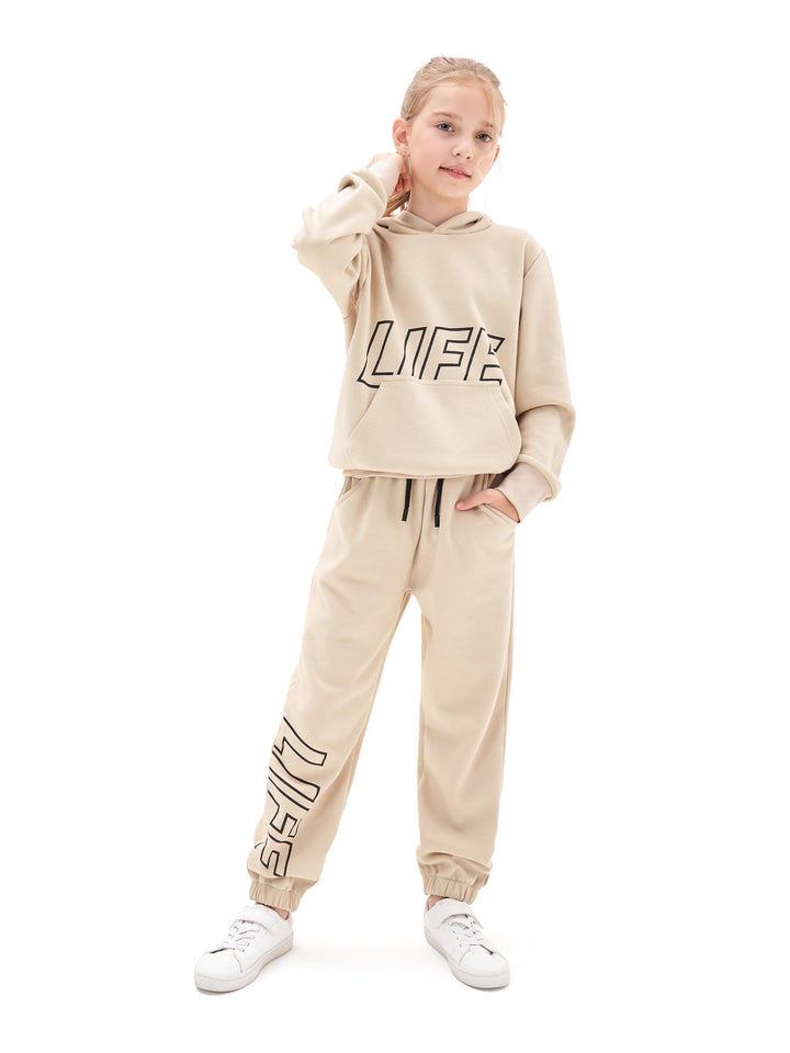 NATUST Kinder Trainingsanzug Jungen Mädchen Sportanzug Einfarbig Sweat Jogginganzug 130 Khaki, 130 K