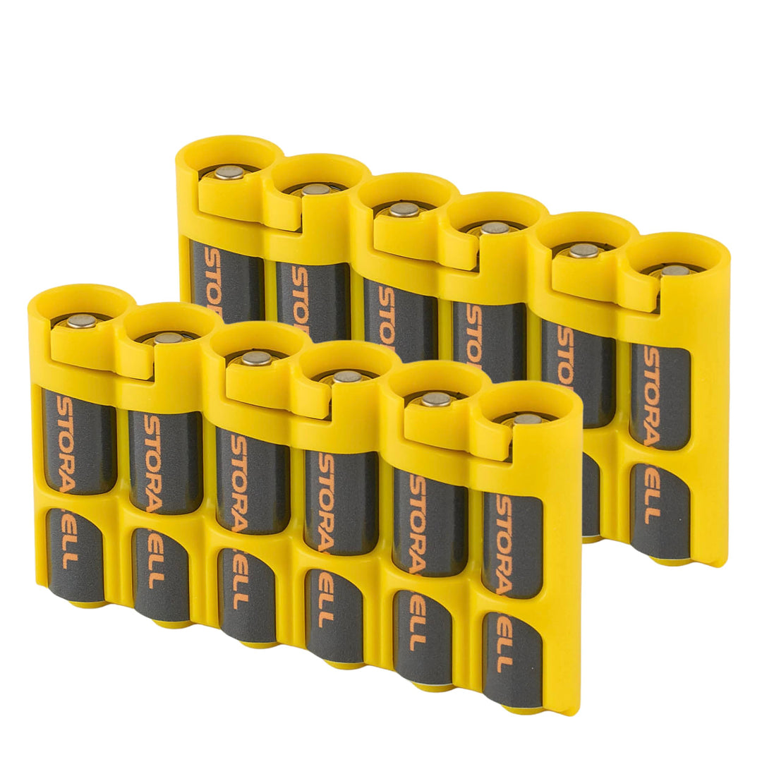 Storacell AA-Batterie-Aufbewahrungsbehälter (2er-Pack), gelb, hält 6 AA-Batterien (Nicht im Lieferum