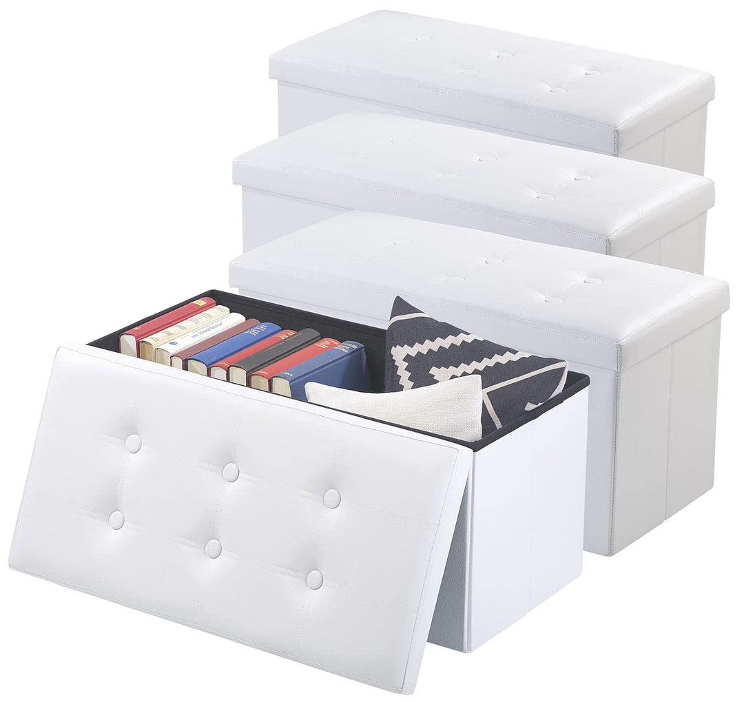 infactory Hocker mit Aufbewahrung: 4er-Set Faltbare 2in1-Sitzbänke und -truhen, 80 l, bis 300 kg, we