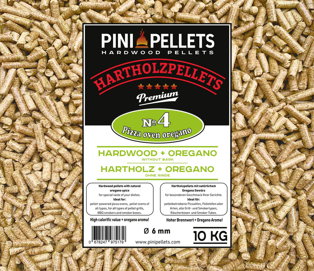 PINI Hartholz Pellets № 4 BBQ Pizza Oven Oregano 10 Kg Grillpellets zum Grillen Räuchern Smoken und