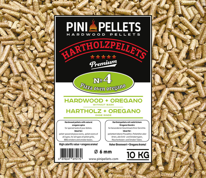 PINI Hartholz Pellets № 4 BBQ Pizza Oven Oregano 10 Kg Grillpellets zum Grillen Räuchern Smoken und