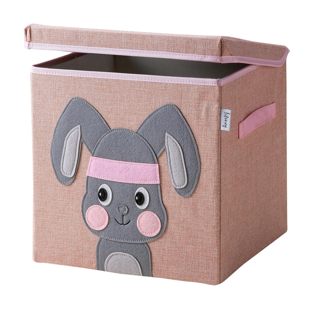 Aufbewahrungsbox mit Deckel und Hase I Spielzeugbox mit Tiermotiv passend für Würfelregale I Ordnung