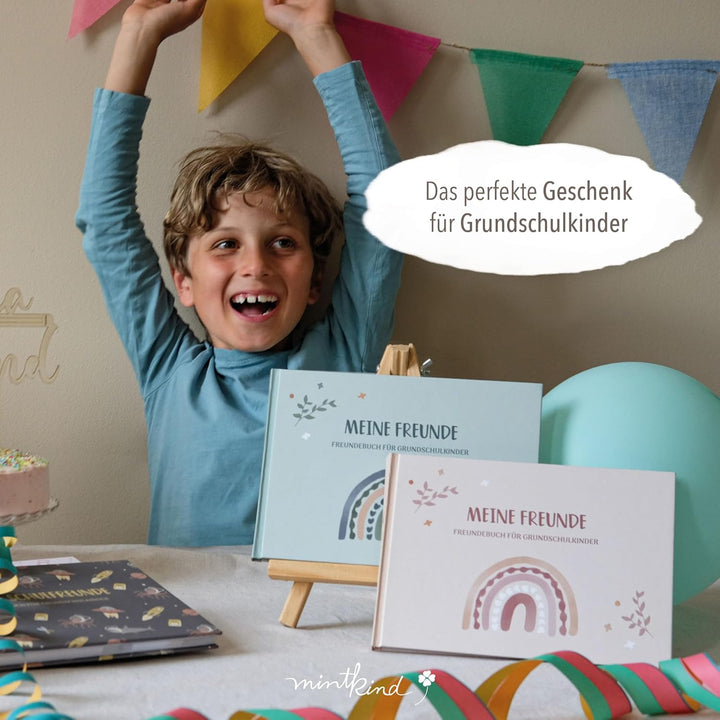 mintkind® „Meine Schulfreunde“ Freundebuch Schule Mädchen und Jungen Boho Design | Freundschaftsbuch