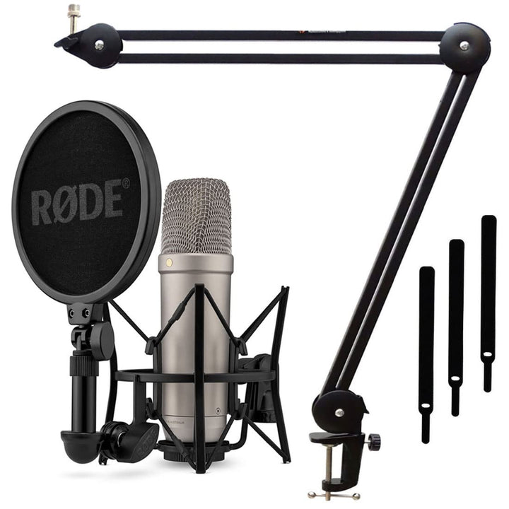 Rode NT1 5th Generation XLR USB Studio-Mikrofon Silber + keepdrum MS138 BK Gelenkarm Stativ Schwarz