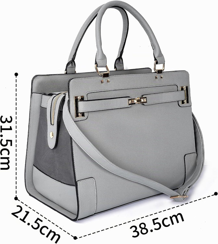 OUUTMEE Mode Haustiertragetasche für Hunde und Katzen, weiche Seiten, Lederhandtasche, Haustiertrage