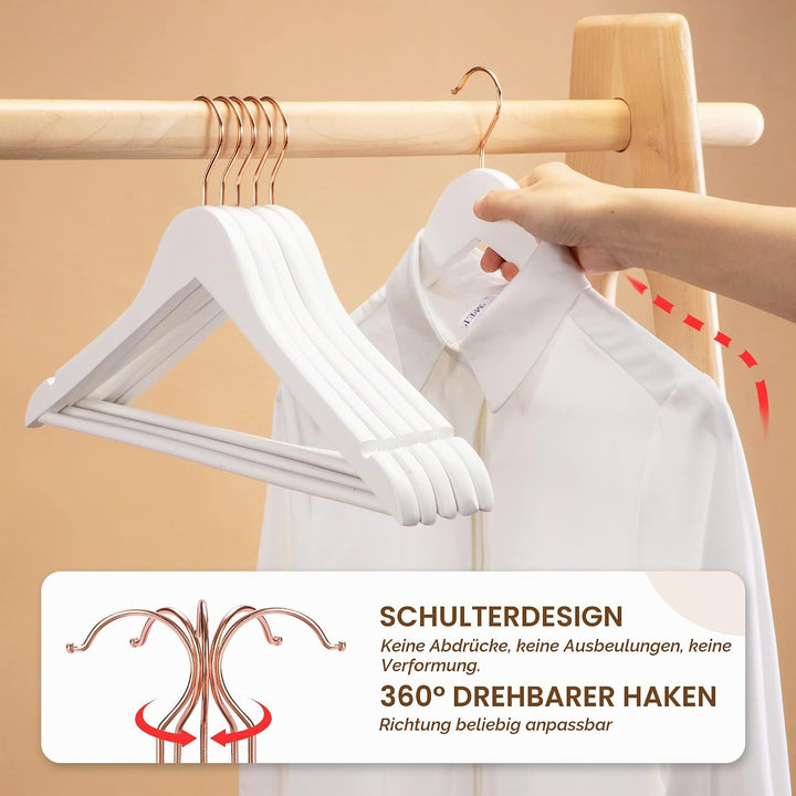 HOUSE DAY Kleiderbügel Holz, 20er Holzkleiderbügel, Kleiderbügel weiss für Anzüge, 360° drehbarer Ha