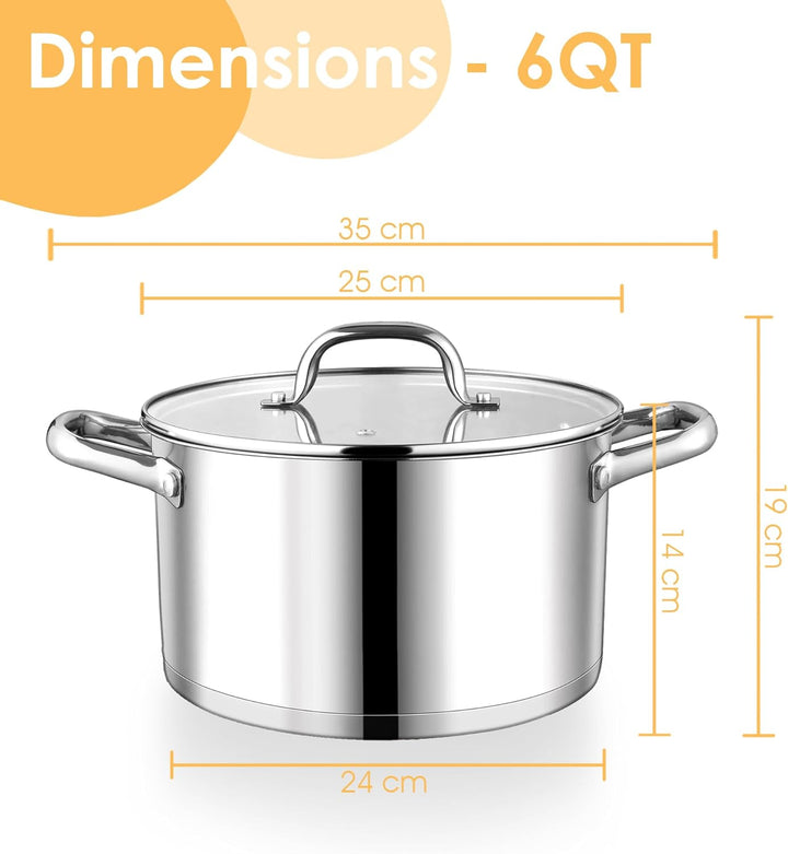 Herogo Kochtopf 24 cm, 5,6 L Edelstahl Suppentopf Induktion Topf mit Glasdeckel, Nudeltopf Fleischto