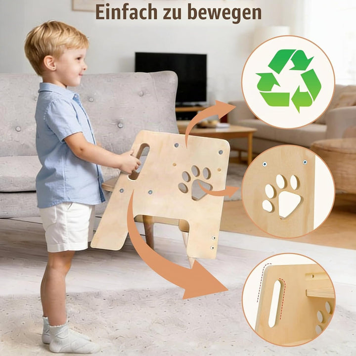Tritthocker Kinder Holz Tritthocker 2 Stufen mit Griffen 3 Höhenverstellbar rutschfeste Matte Step S