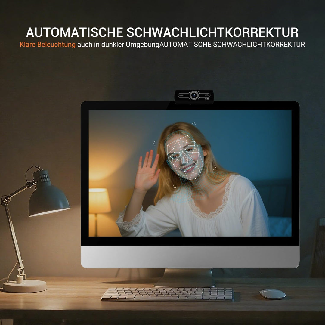 Webcam 2K, USB A Webcam mit Mikrofo, Kamera PC, Rauschunterdrückung Automatische Fixfokus für Live S