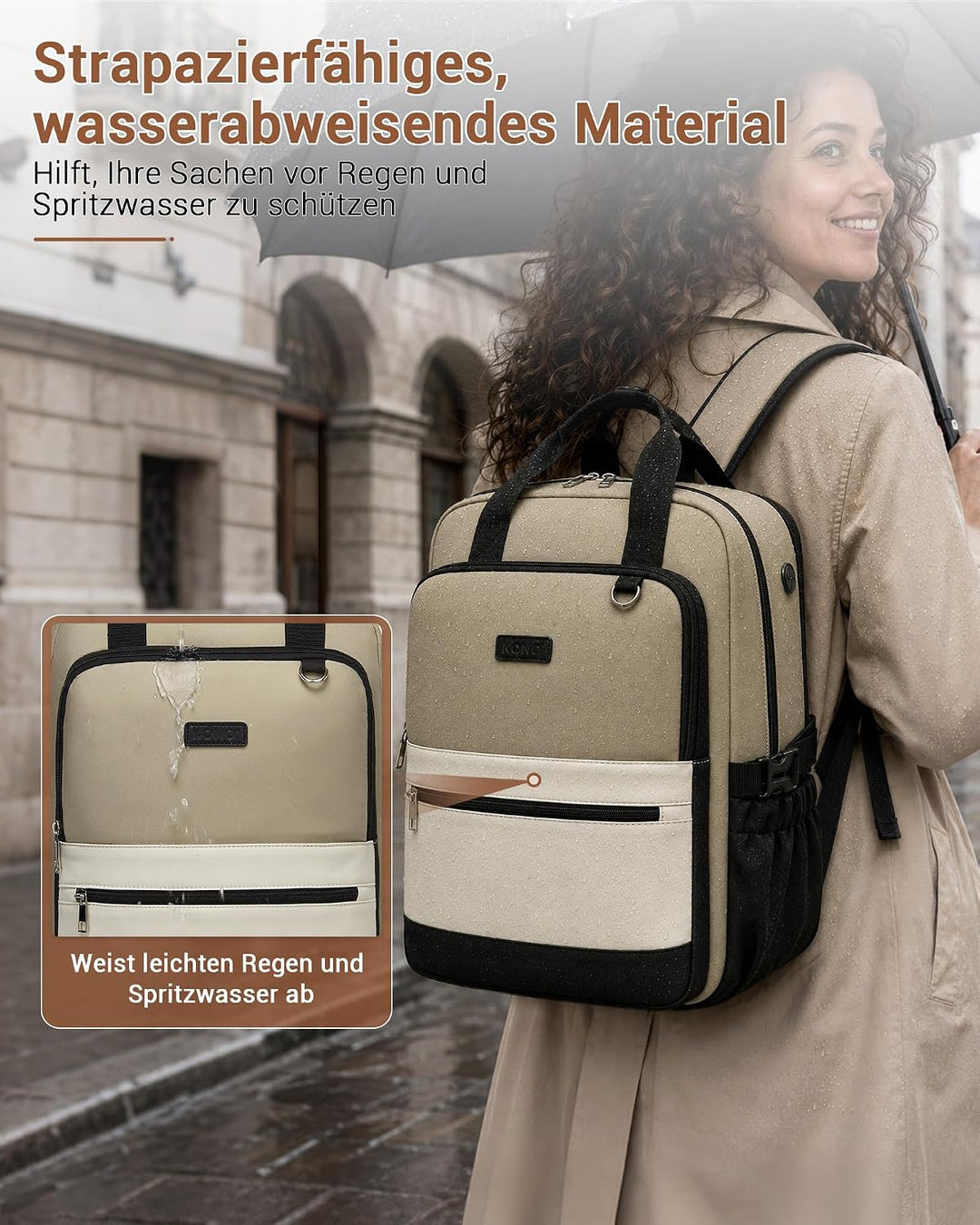 KONO Rucksack Damen 15,6 Zoll Laptop Rucksack Damen, Schulrucksack Elegant, Business Daypack mit vie