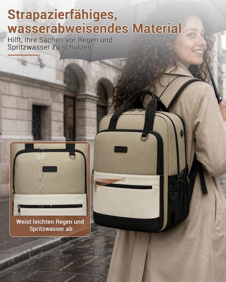 KONO Rucksack Damen 15,6 Zoll Laptop Rucksack Damen, Schulrucksack Elegant, Business Daypack mit vie