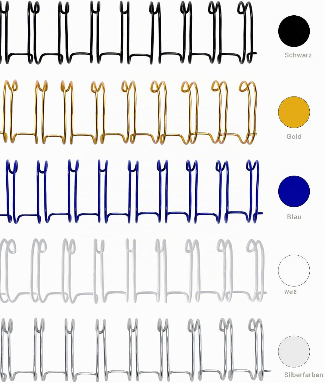 RAYSON Drahtbinderücken, 25 Blatt, 3:1 Teilung, 6,4 mm, 34 Schlaufen, A4, Mehrfarbig, Packung mit 10
