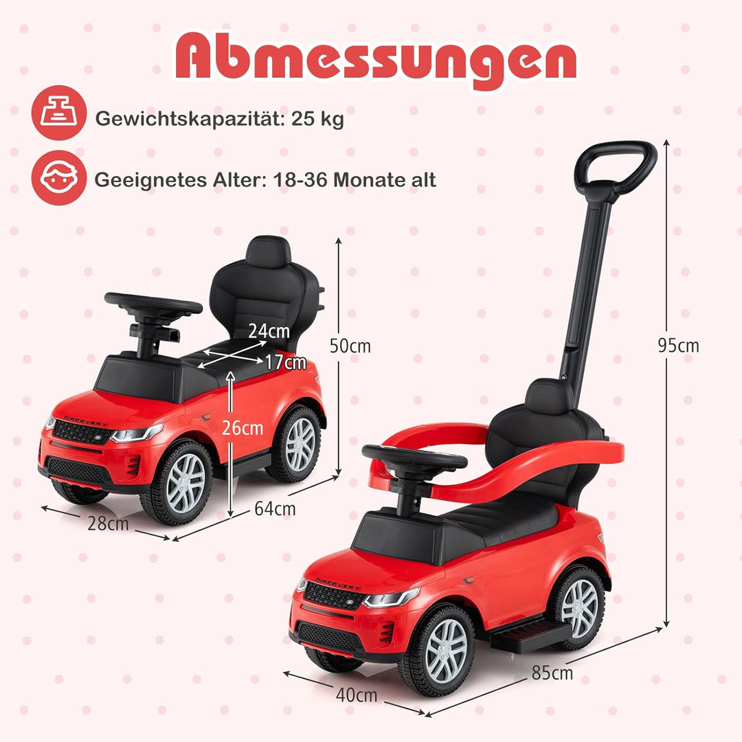 COSTWAY 3-in-1 Rutschauto mit Schiebestange, Rutschfahrzeug mit abnehmbarem Griff und Schutzbügel, R