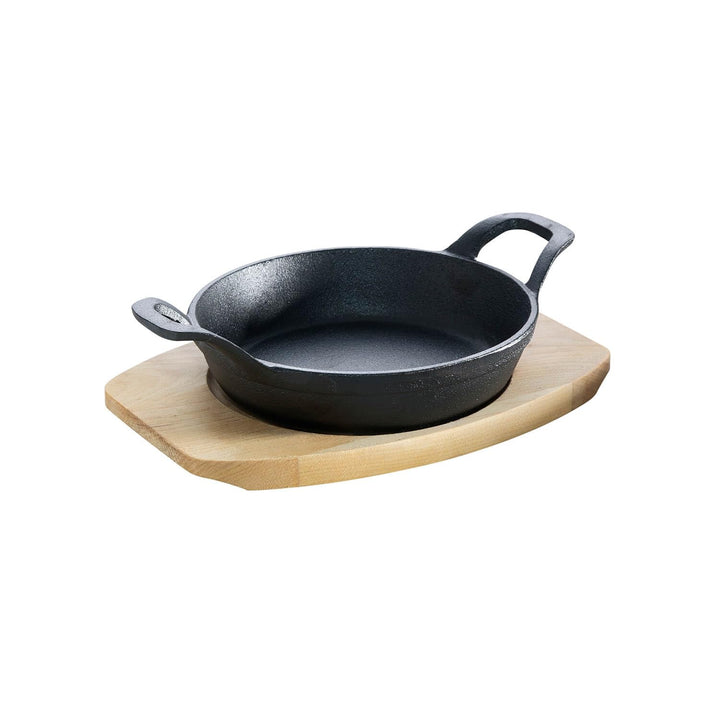 ALL'GRILL Gusseisenpfännchen mit 2 Griffen Ø 15 cm und Holzuntersetzer