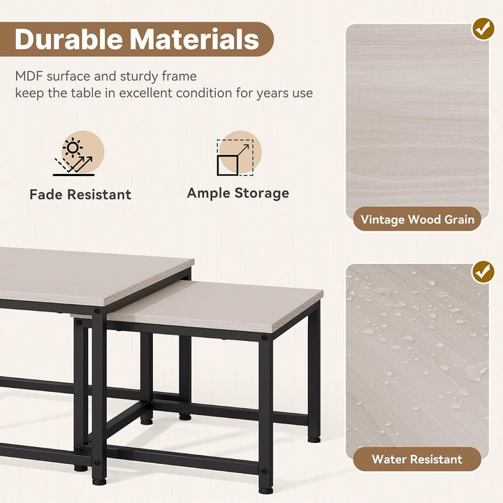 Hawthyhome wohnzimmertisch aus Holz mit Metallrahmen, Quadratisch couchtisch 2er Set &amp; Moderner Beis