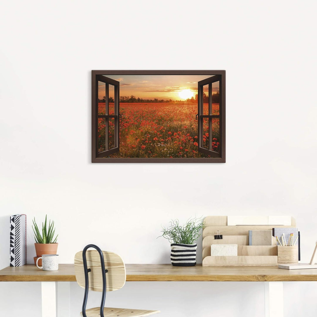 Artland Leinwandbild Wandbild Bild auf Leinwand 100x70 cm Wanddeko Fensterblick Fenster Natur Botani