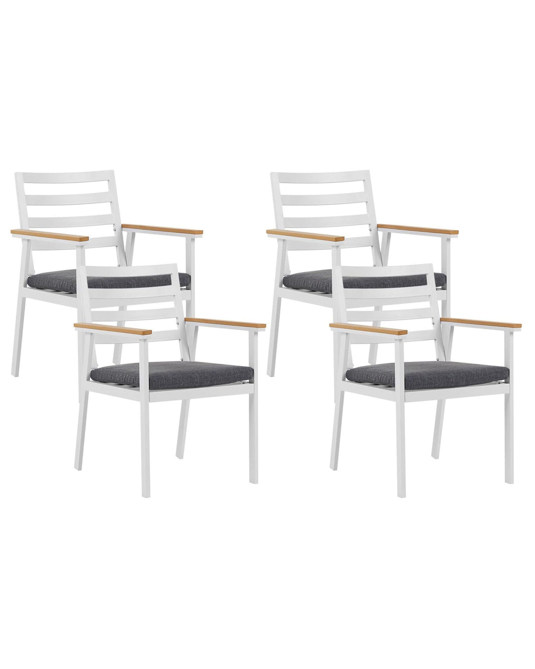 Stilvolles Gartenstuhl Set 4er Set in Weiss Aluminium graues Sitzkissen Cavoli