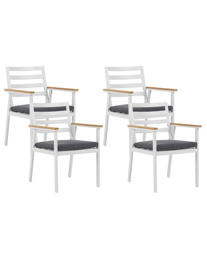 Stilvolles Gartenstuhl Set 4er Set in Weiss Aluminium graues Sitzkissen Cavoli