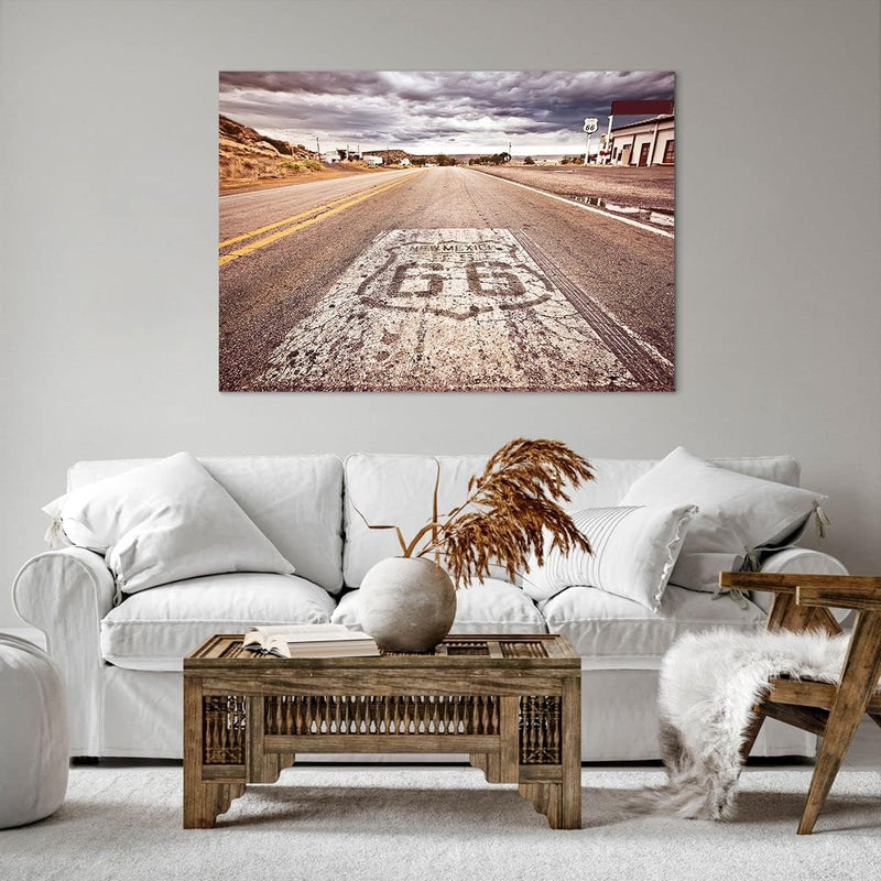 Bilder auf Leinwand 100x70cm Leinwandbild mit Rahmen USA Route 66 Reise Gross Wanddeko Bild Schlafzi