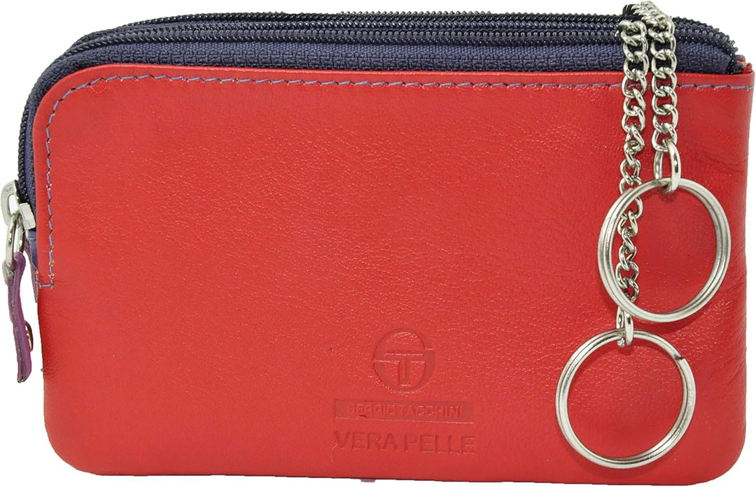 Sergio Tacchini Schlüsseletui Schlüsseltasche aus echtem Leder mit Reissverschluss, Doppelt und Abtr