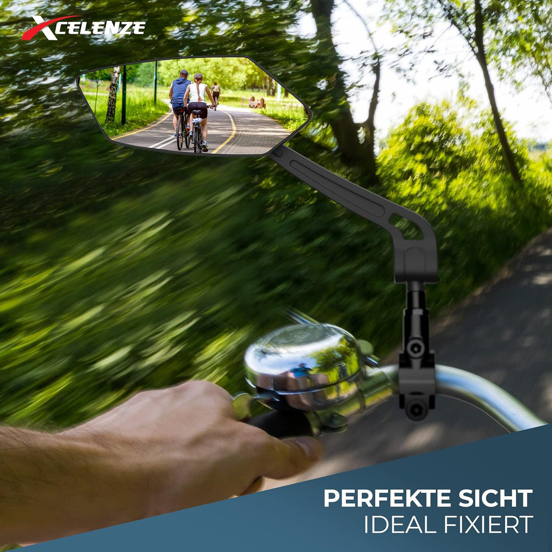 Xcelenze - Fahrradspiegel extra grosse Spiegelfläche |schlagfestes Echtglas| Fahrradspiegel für Lenk