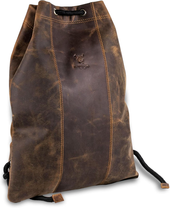 MATADOR Gymbag Turnbeutel Frauen Leder Sportbeutel Herren Rucksack Turntasche Lederrucksack Hunter B