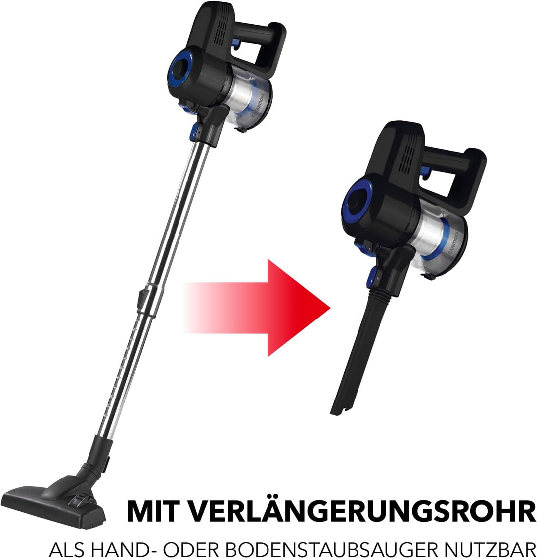 CLEANmaxx kabelloser Hand- und Bodenstaubsauger ohne Beutel | Starker Akku für bis zu 35 Min. Laufze