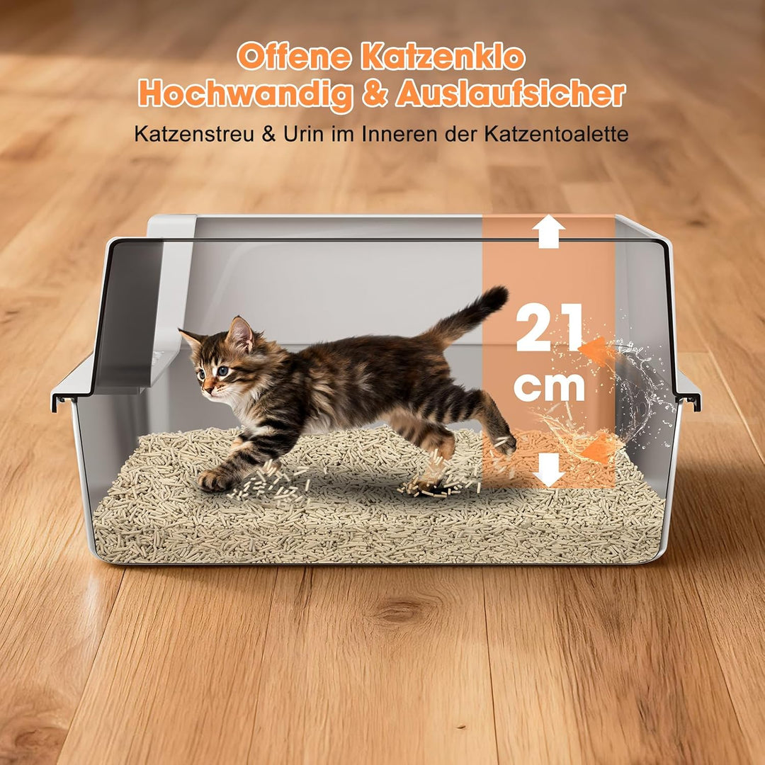 MIXJOY Katzenklo Edelstahl, Katzentoilette Edelstahl 18L Klein für Kätzchen - Offenes Design, Hoher