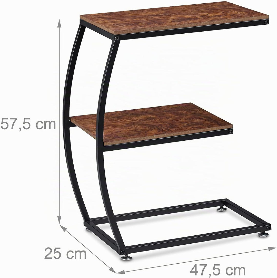 Relaxdays Beistelltisch, 2 Ablagen, C-Form, Industrial Design, Sofatisch Metall &amp; Holzoptik, HBT: 57