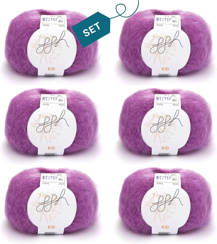 ggh Kid Box - 6 Knäuel Strickwolle aus Kid Mohair - Farbe 128 - Zyklam, 128 - Zyklam