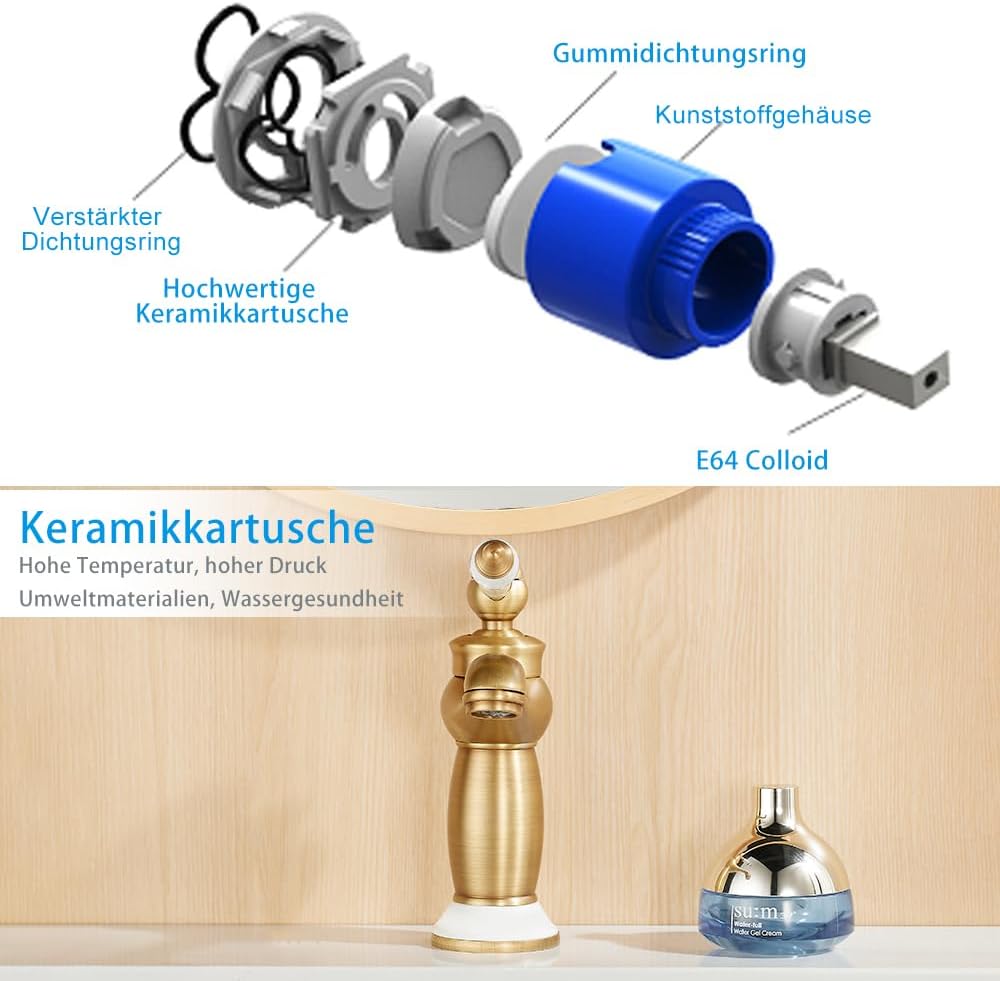 Traditioneller Wasserhahn Bad, Retro Viktorianische Waschtischarmatur mit Keramikgriff, Vintage Einh