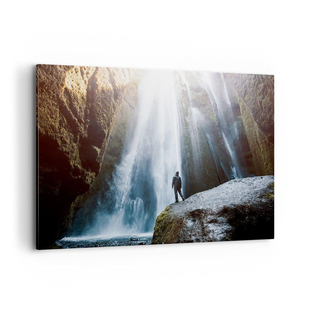 Bilder auf Leinwand 100x70cm Leinwandbild mit Rahmen Berg Wasserfall Gross Wanddeko Bild Schlafzimme