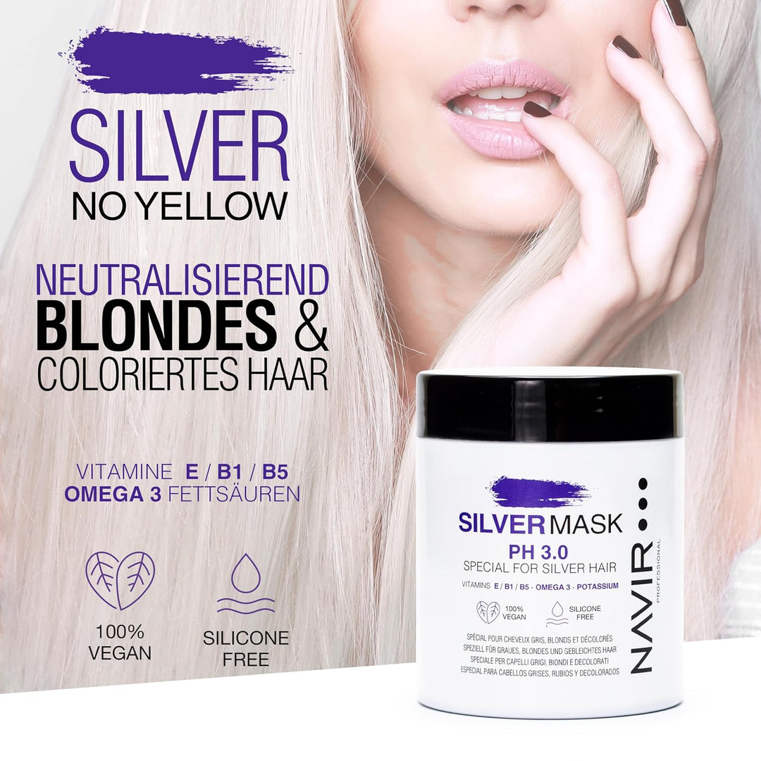 NAVIR Professionell | Silver Haarmaske 750ml – Anti-Gelbstich Behandlung für blondes, graues und geb