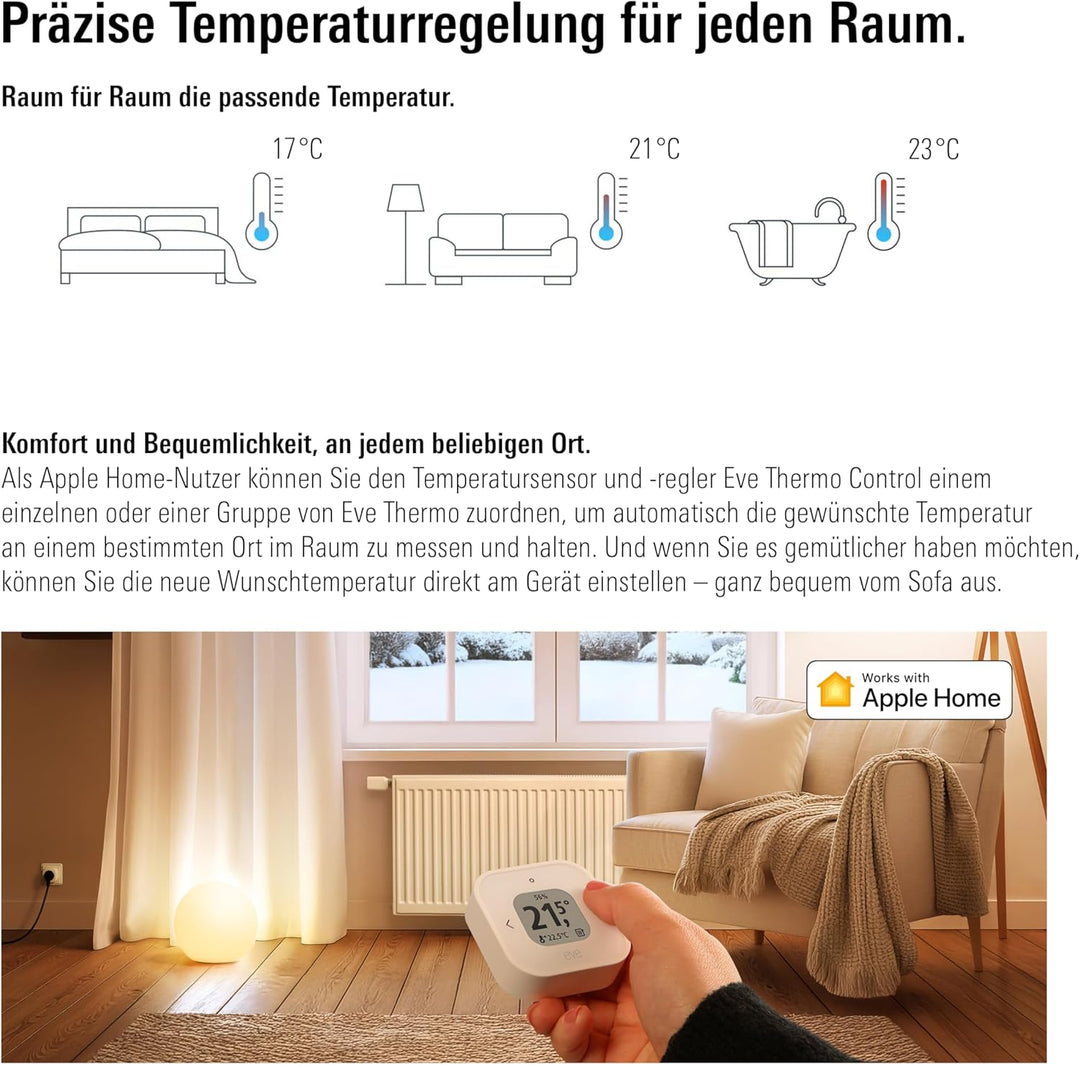 Eve Thermo (Matter, 5. Gen.): Smartes Heizkörperthermostat, Heizkosten sparen, funktioniert mit Alex