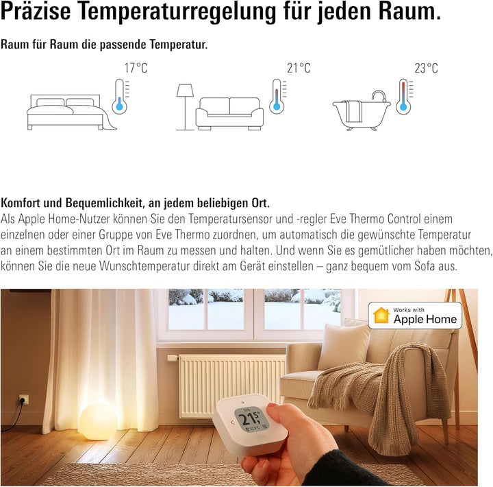 Eve Thermo (Matter, 5. Gen.) 4er Pack: Smartes Heizkörperthermostat, Heizkosten sparen, funktioniert