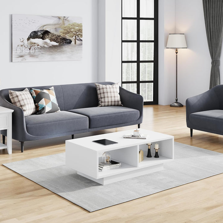 Couchtisch Weiss,Mitteltisch Teetisch für Wohnzimmer,moderner und Stilvoller Rechteckiger Kaffeetisc