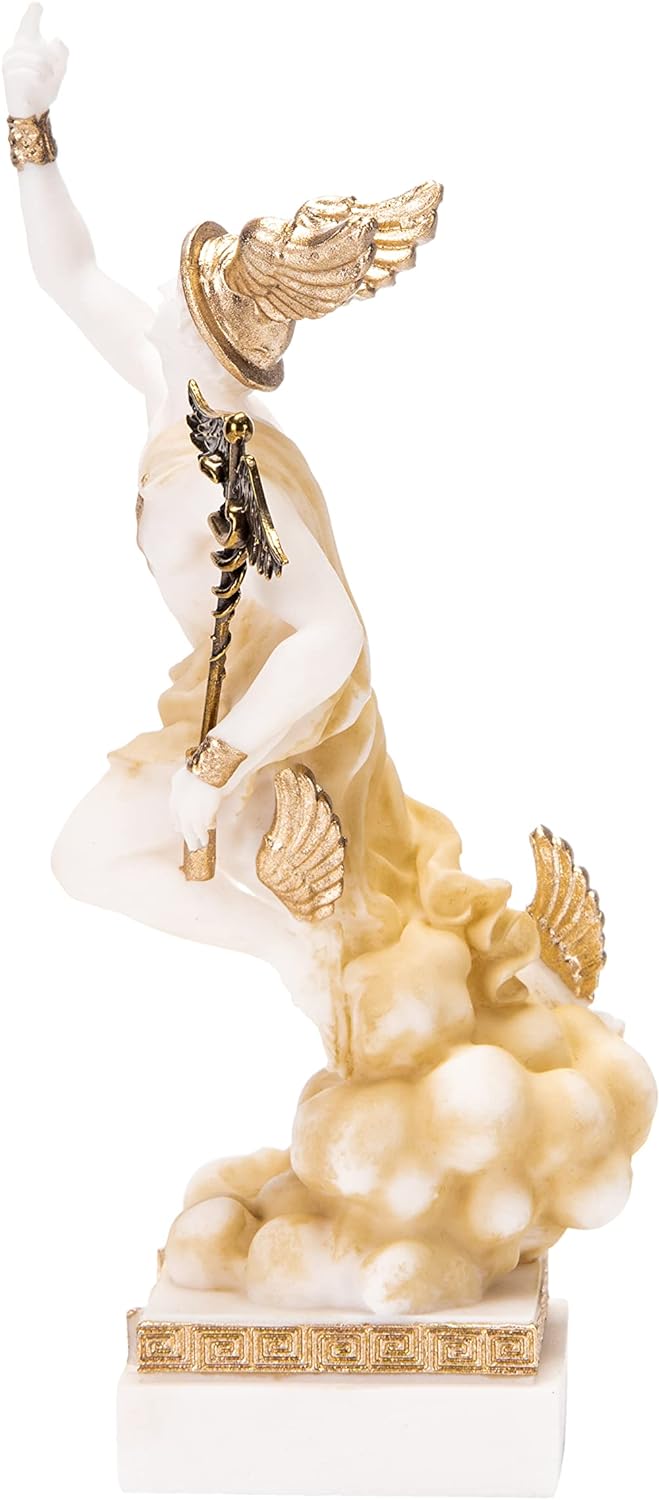 BEAUTIFUL GREEK STATUES Hermes Mercury God Zeus Sohn Römische Statue Alabaster Goldton 7 Zoll