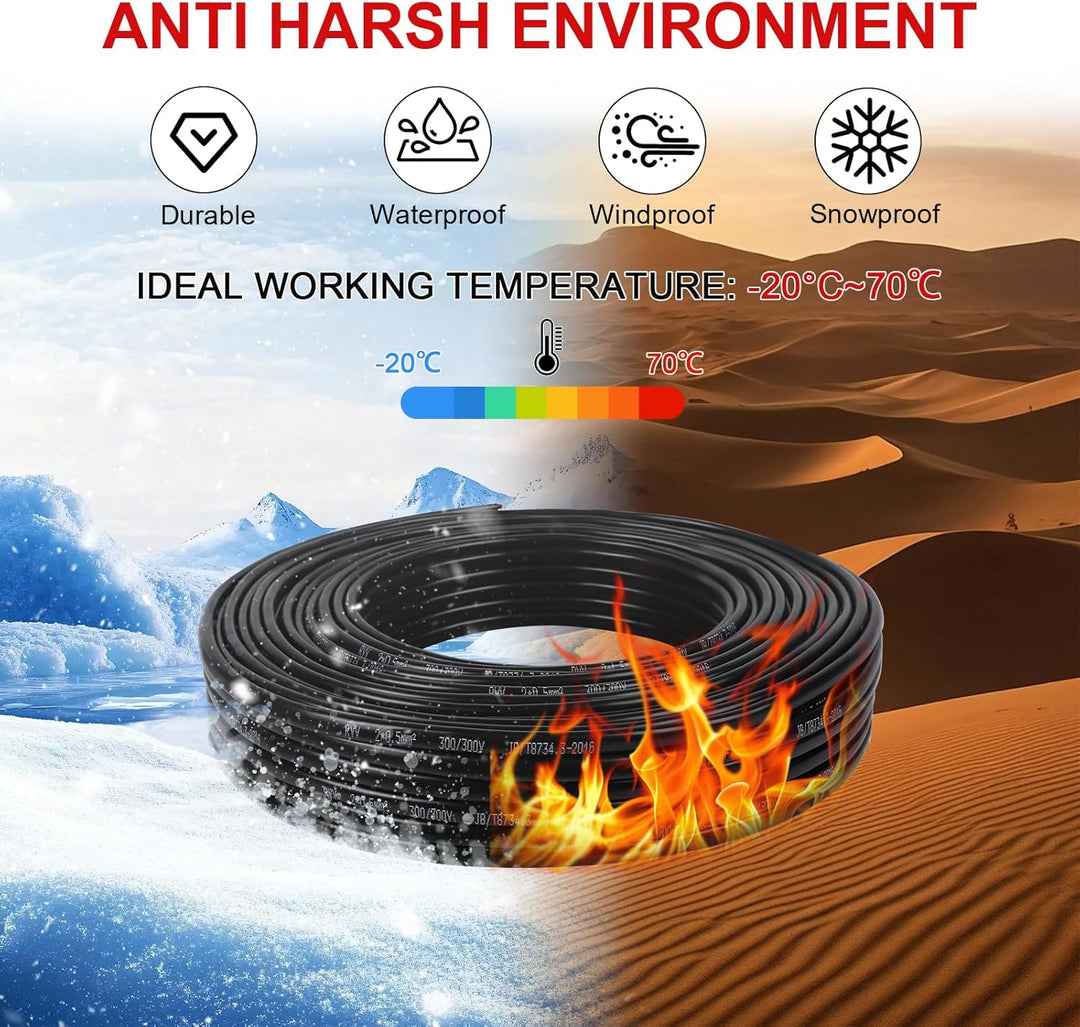 AOHEWEI 2 × 0,5 mm² flaches, zweiadriges Doppelkabel, 2 Leiter, elektrischer Kupferdraht, 5 V, 12 V,