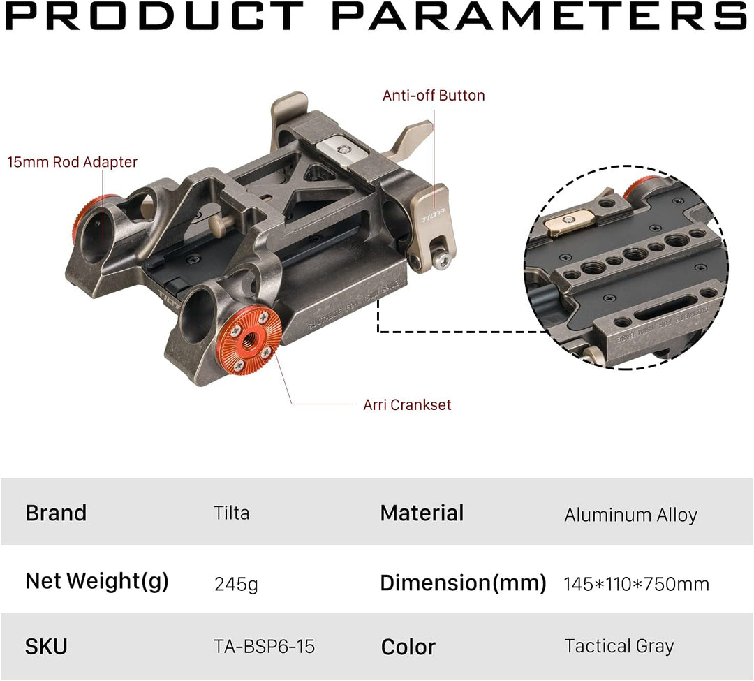 Tilta 15 mm LWS Grundplatte Typ VI kompatibel mit BMPCC 6K Pro Blackmagic Pocket Cinema Kamera 6K Pr