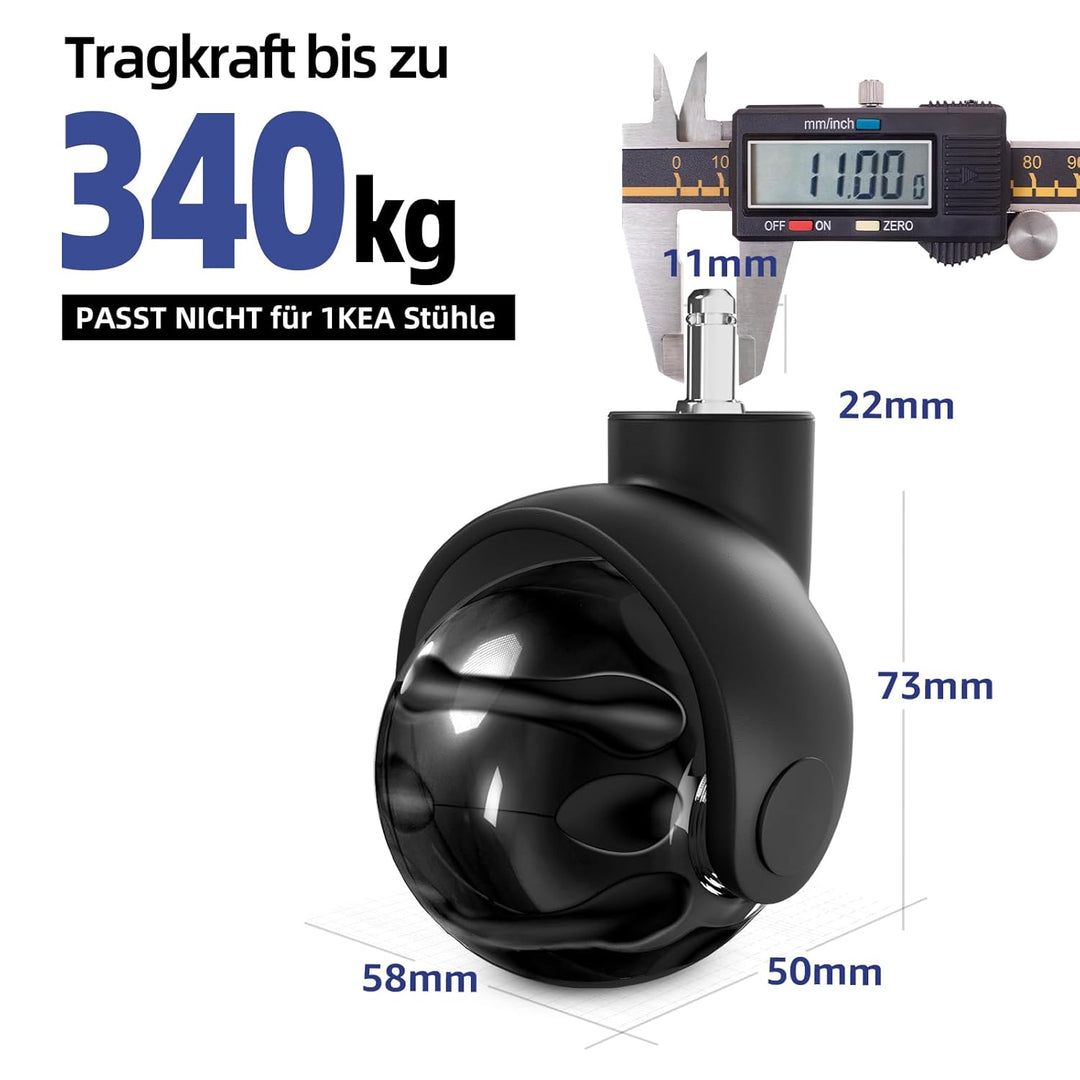 Sytopia Bürostuhl Rollen 5er Set in Schwarz, Rollen für Bürostühle 11 x 22 mm für Teppichböden, Hart
