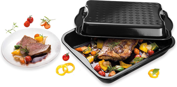 Dr. Oetker Maxi-Bräter mit Deckel, Brat- und Auflaufform aus hochwertigem Stahlblech mit Emaillierun