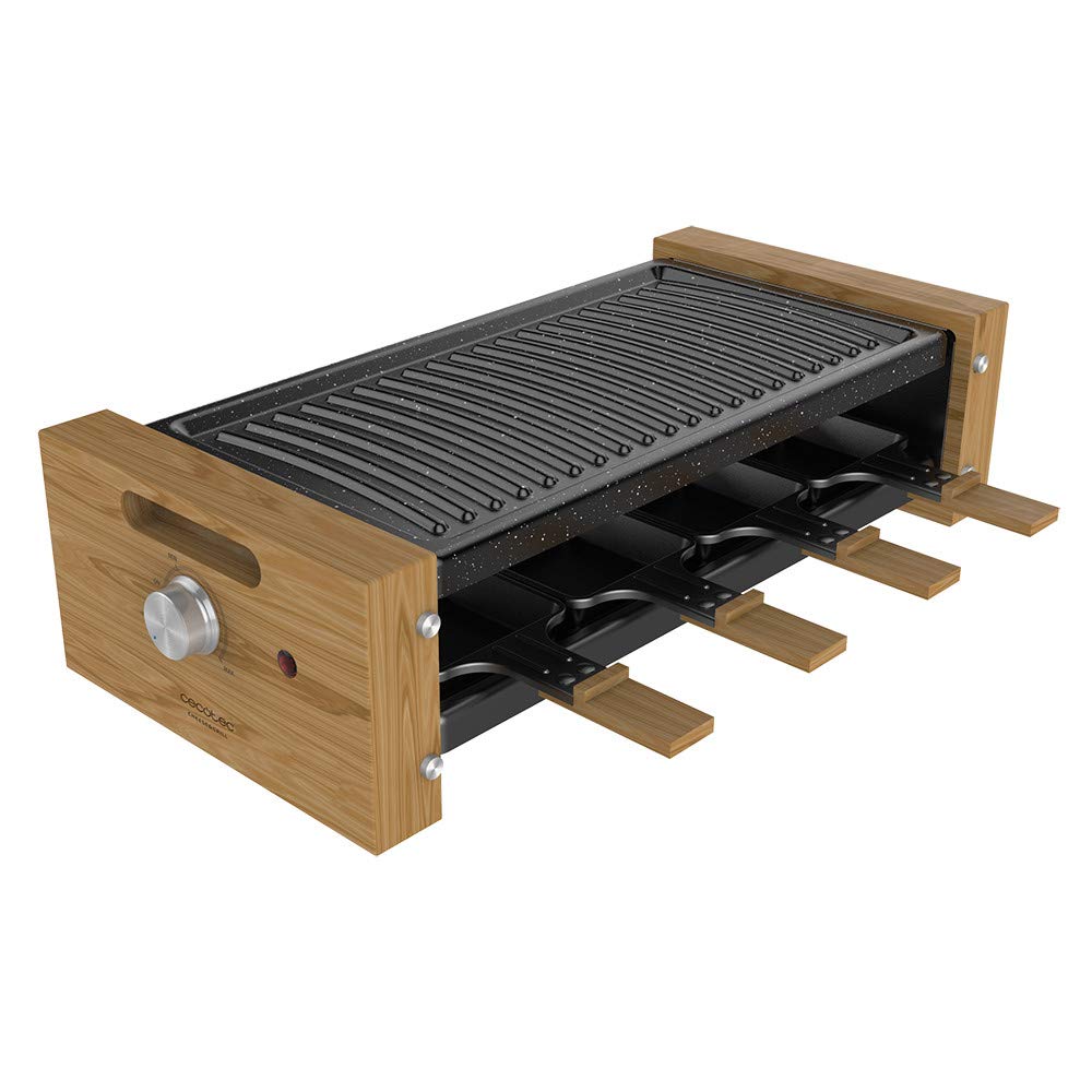 Cecotec Holz Raclette Käse & Grill 8200 Holz Schwarz. 1200 W, Grillfläche, 8 Einzelpfannen, Antihaft