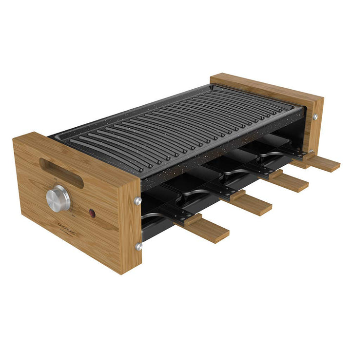 Cecotec Holz Raclette Käse & Grill 8200 Holz Schwarz. 1200 W, Grillfläche, 8 Einzelpfannen, Antihaft
