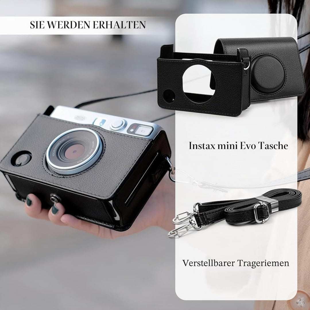 Rieibi Mini EVO Kameratasche, Vintage PU Leder Hülle Schutzhülle für Fujifilm Instax Mini EVO Sofort