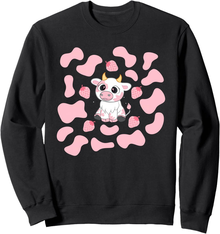 Rosa Kuhflecken Erdbeere Ästhetik Tiermuster Kawaii Kuh Sweatshirt