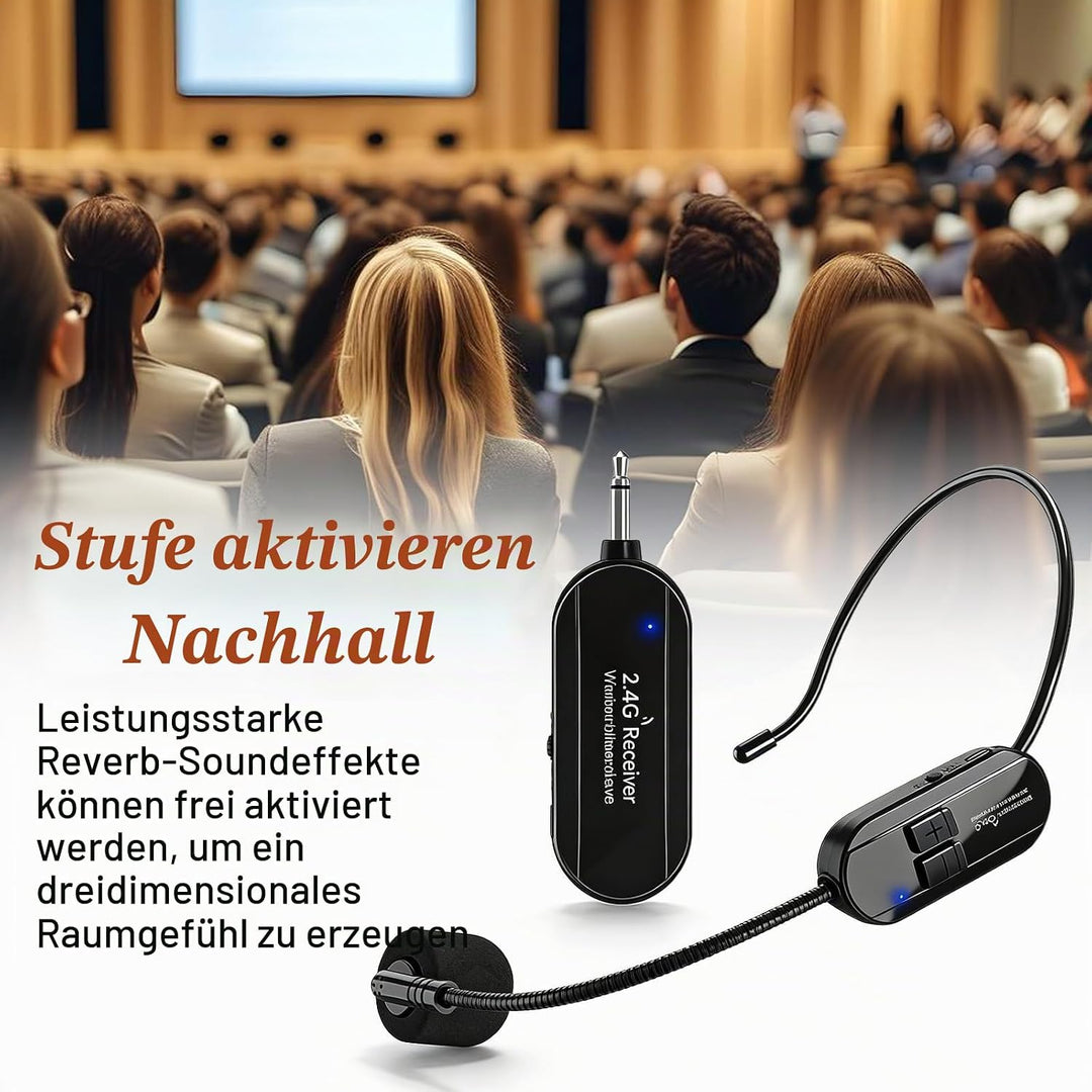 BORDEAG Wireless Mikrofon Headset, 2.4G Kabelloses Mikrofon Headset, Funkmikrofon Headset, Kopfbügel