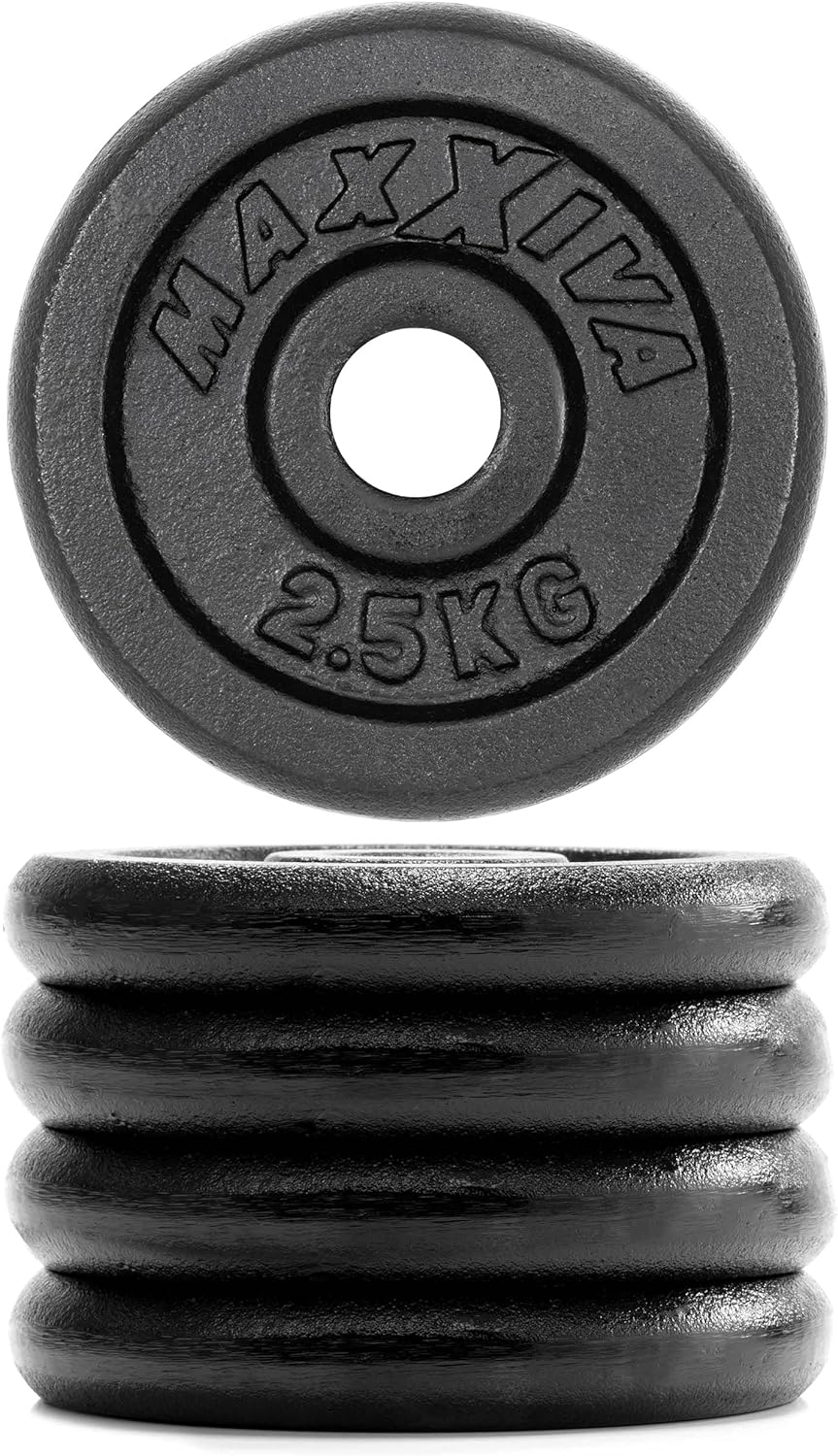 MAXXIVA Hantelscheiben 8er Set Gewichtsplatte je 2,5 kg Gusseisen schwarz 20 kg Fitness Krafttrainin